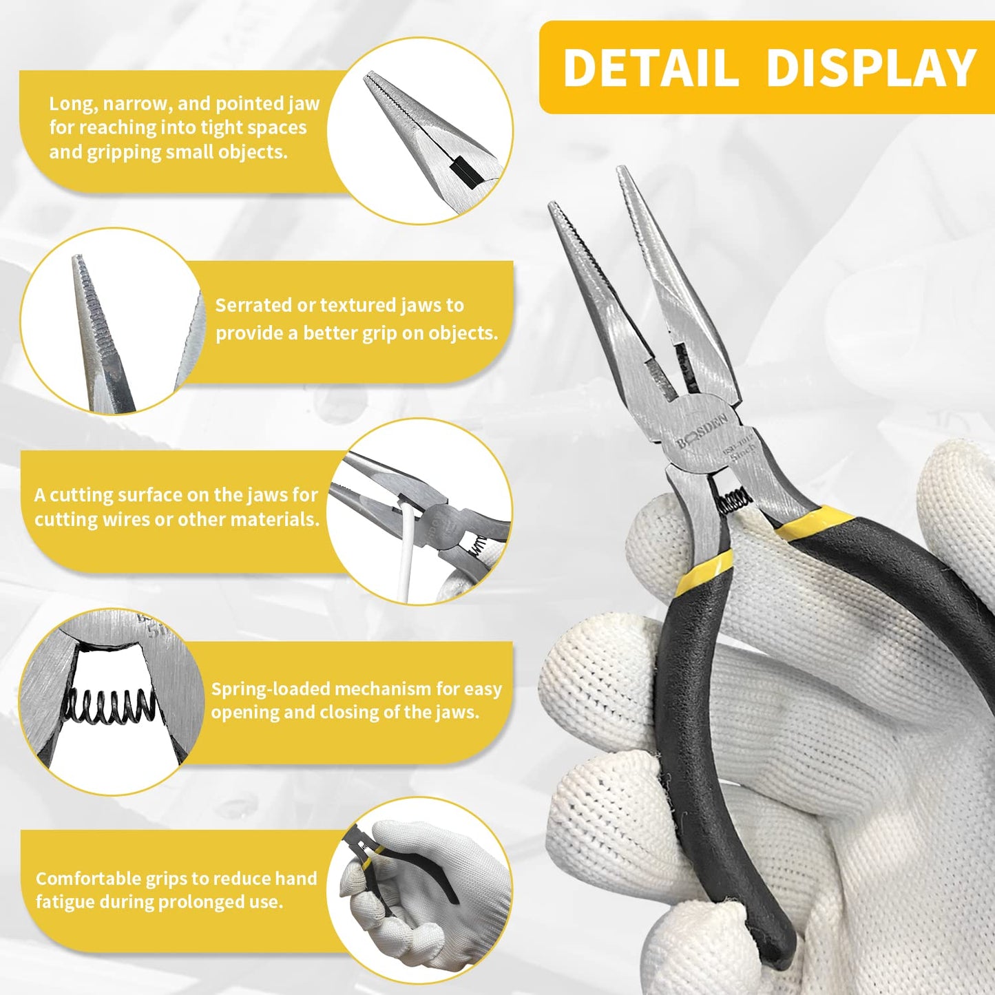 BOOSDEN 5 inch Small Needle Nose Pliers Set, 5 Pack,Small Pliers Set, Mini Precision Pliers Set,Mini Long Nose Pliers with Wire Cutter for Jewlery Making and DIY