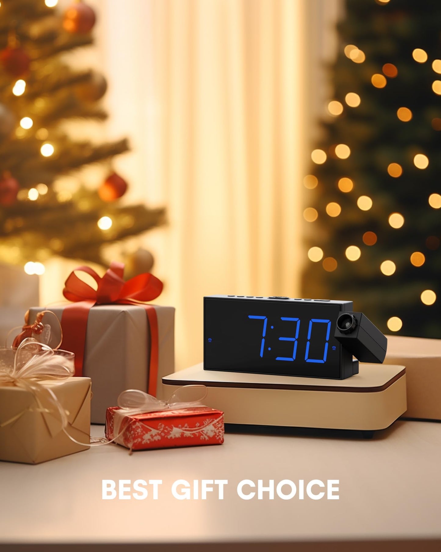 Projection Alarm Clock with USB Charging, 180° Rotating Projector (Up to 11ft), Dual Alarms, 5-Level Dimmer, 12/24H, DST, Snooze Function - Ideal for Heavy Sleepers, Seniors & Kids