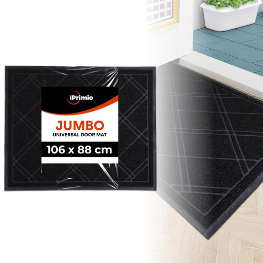 Waterproof Door Mat - SlipToGrip 42 x 35 Inches, No-Slip, Durable, Washable, Black Floor Mat - Plaid Entrance Rug for Front Door, Patio, Garage - Absorbs Dirt and Moisture - Indoor and Outdoor Rug