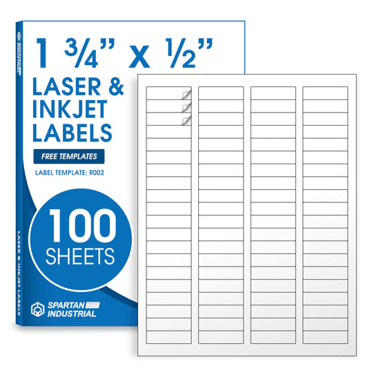 1 3/4" X 1/2" Matte White Return Address Labels Compatible with Inkjet and Laser Printers - 100 Sheets, 8000 Small Printable Stickers for Mailing and Barcodes - Spartan Industrial Template R002