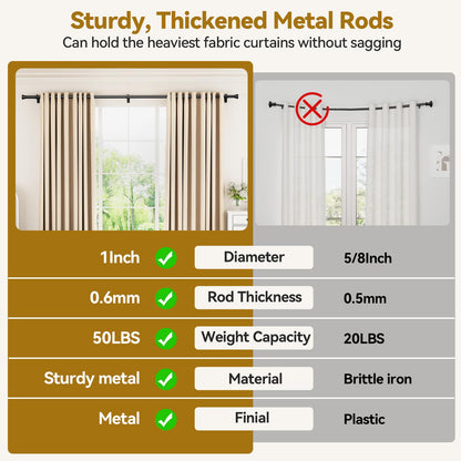 YaFex Curtain Rod 32-84 Inch, Heavy Duty 1 Inch Adjustable Curtain Pole, Black Long Curtains Rods for Window, Modern Design, Easy Installation