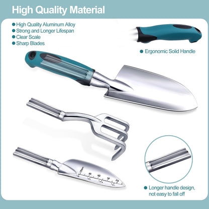 Kynup Gardening Tools 7-Piece, Heavy Duty Garden Tools Set with Non-Slip Handle, 29.5"x29.5"Repotting Mat, Hand Shovel, Gardening Hand Tools with Handbags and Gloves, Gardening Gifts for Women and Men