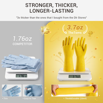 ThxToms 10 Pairs Rubber Cleaning Gloves, Reusable Household Dishwashing Gloves for Women Men, Kitchen and Bathroom Cleaning, Gardening, Pet Care, Extra Thickness, 20 Mil, 13", Heavy Duty, Non-Slip, L
