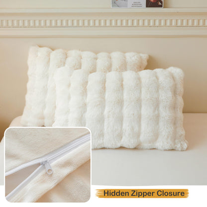 LIFEREVO 2 Pack Fluffy Faux Rabbit Fur Pillow Cases, Luxury Soft Plush Shaggy Bubble Pillowcases Standard Size with Zipper Closure, Furry Fuzzy Ivory Long Pillow Shams Bedroom Living Room 20x26, Beige