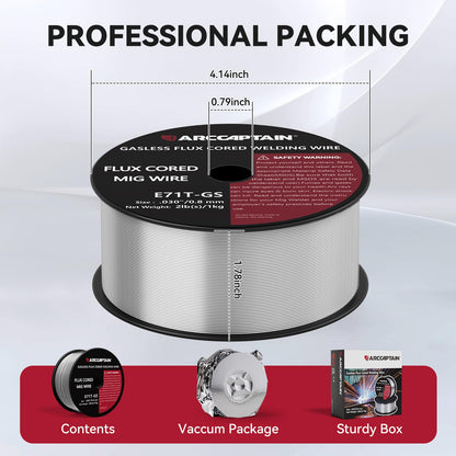 ARCCAPTAIN Flux Core Welding Wire, E71T-GS Spool Gasless Mild Carbon Steel Mig Welding Wire (0.030 Inch 2LB)