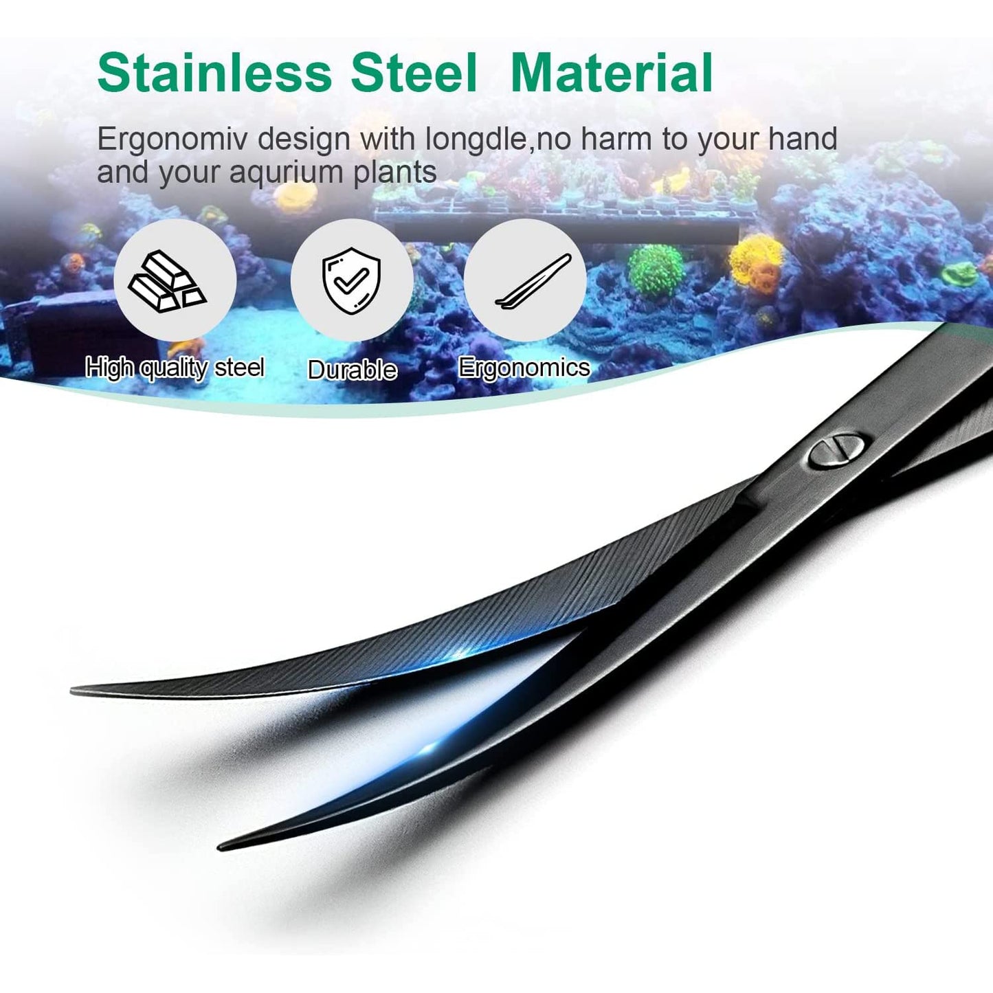 Aquarium Wave Scissors, KABASI 9.8 inch Long Stainless Steel Tank Plant Trimmer Aquascaping Tools Scissors with Carbonation Protection Coating, Perfect for Aquarium Tank Terrariums