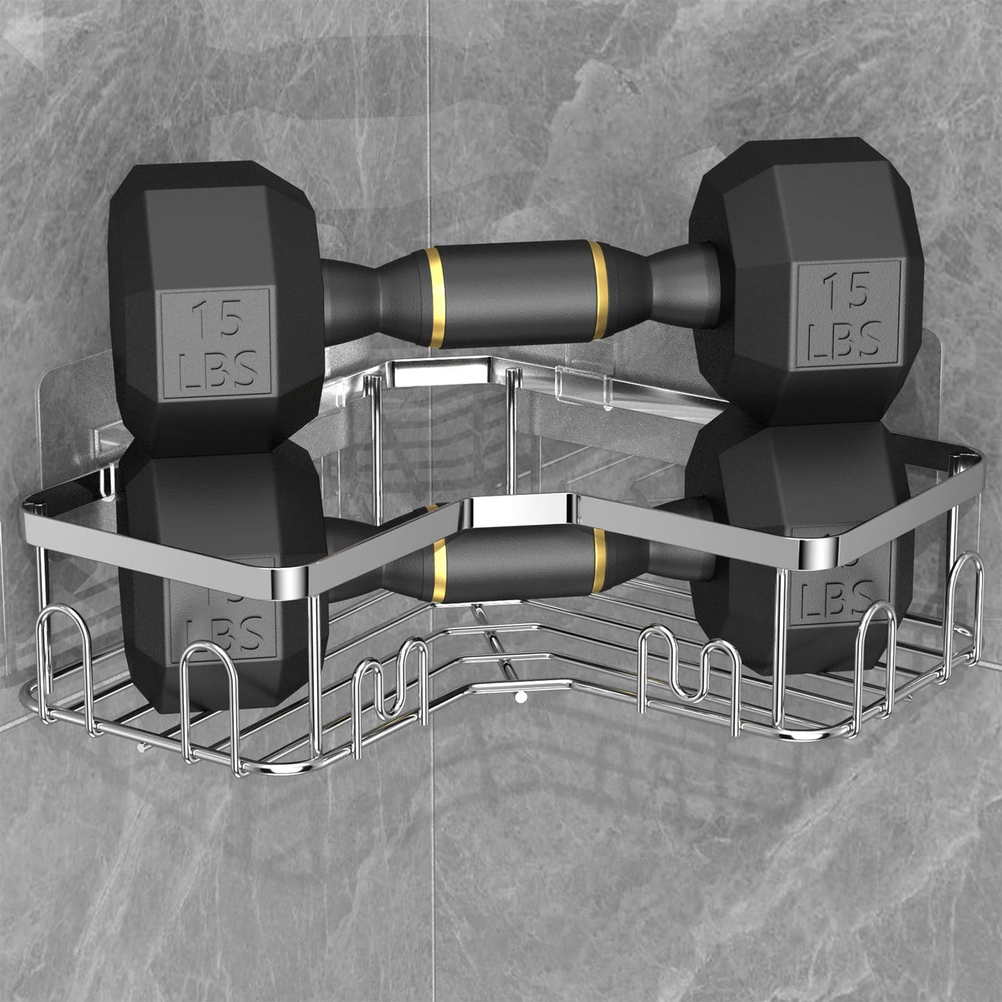 stusgo 4 Pack Corner Shower Caddy with Soap Holder, Adhesive Shower Shelves No Drilling, Rustproof Stainless Steel Bathroom Shower Organizer with Hooks, Shower Shelf for Inside Shower, Silver