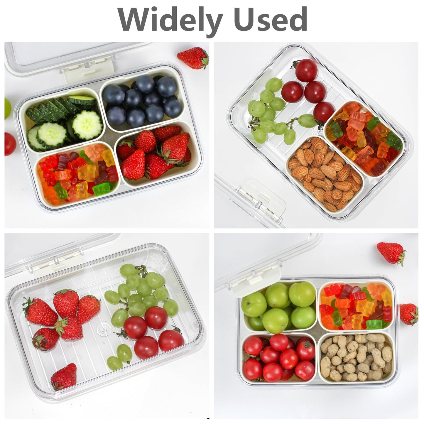 Small Snackle Box Container, Divided Serving Tray with Lid, 4 Compartment Snack Box Container for Candy, Fruits, Charcuterie, Travel & Parties, BPA-Free