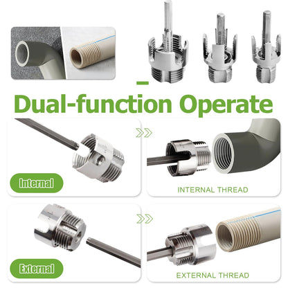 Bestgle 3 Pcs Integrated Internal & External Pipe Threading Tools, Dual Function Pipe Thread Cutting Tool Electric Drill Compatible PVC Plastic Pipe Threader Kit, 1/2" 3/4" 1" Pipe Size Rethreading
