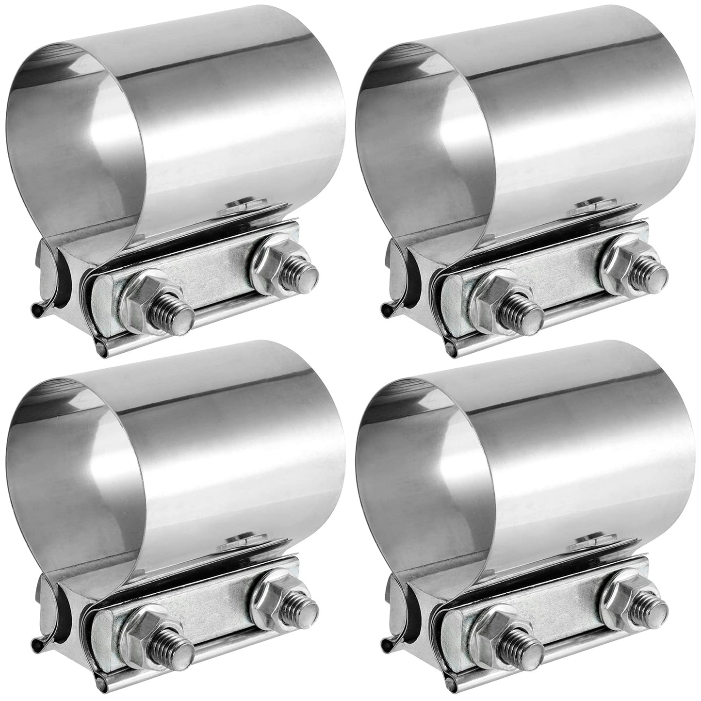 4 PCS 2.5 Inch Butt Joint Exhaust Band Clamp Sleeve, 2 1/2 Inch Stainless Steel Exhaust Clamp for Exhausts, Mufflers, Downpipes