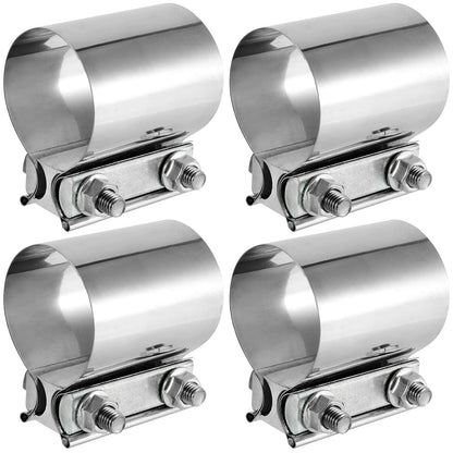 4 PCS 2.5 Inch Butt Joint Exhaust Band Clamp Sleeve, 2 1/2 Inch Stainless Steel Exhaust Clamp for Exhausts, Mufflers, Downpipes