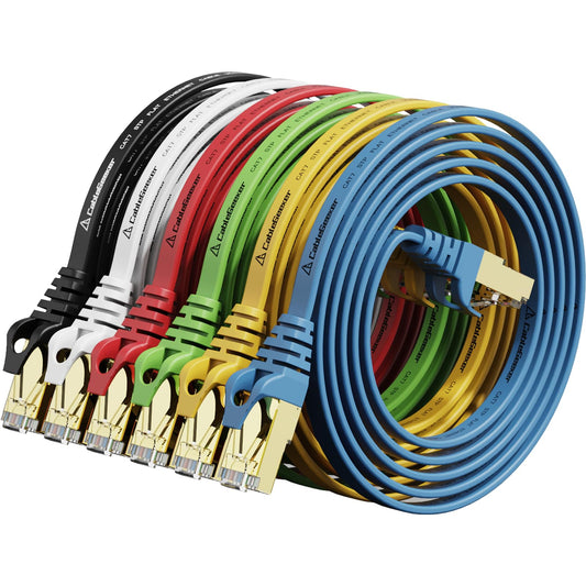 Cat 7 Shielded Patch Cable 3ft 6Pack 6Colors, Cat7 Flat Ethernet Cables, Compatible with Cat5e/Cat6 Network, High Speed Internet Cord for Modem, Router, LAN, Computer