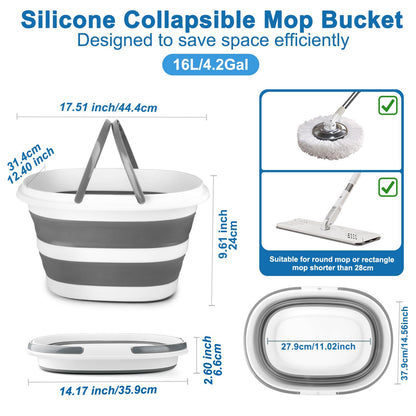 Collapsible Bucket 16L, Folding Mop Bucket for Cleaning Supplies, Portable Sink Wash Basin for Car Washing Laundry Fishing Camping Beach, Plastic Tub Ice Buckets with Handle for RV New Home Essentials