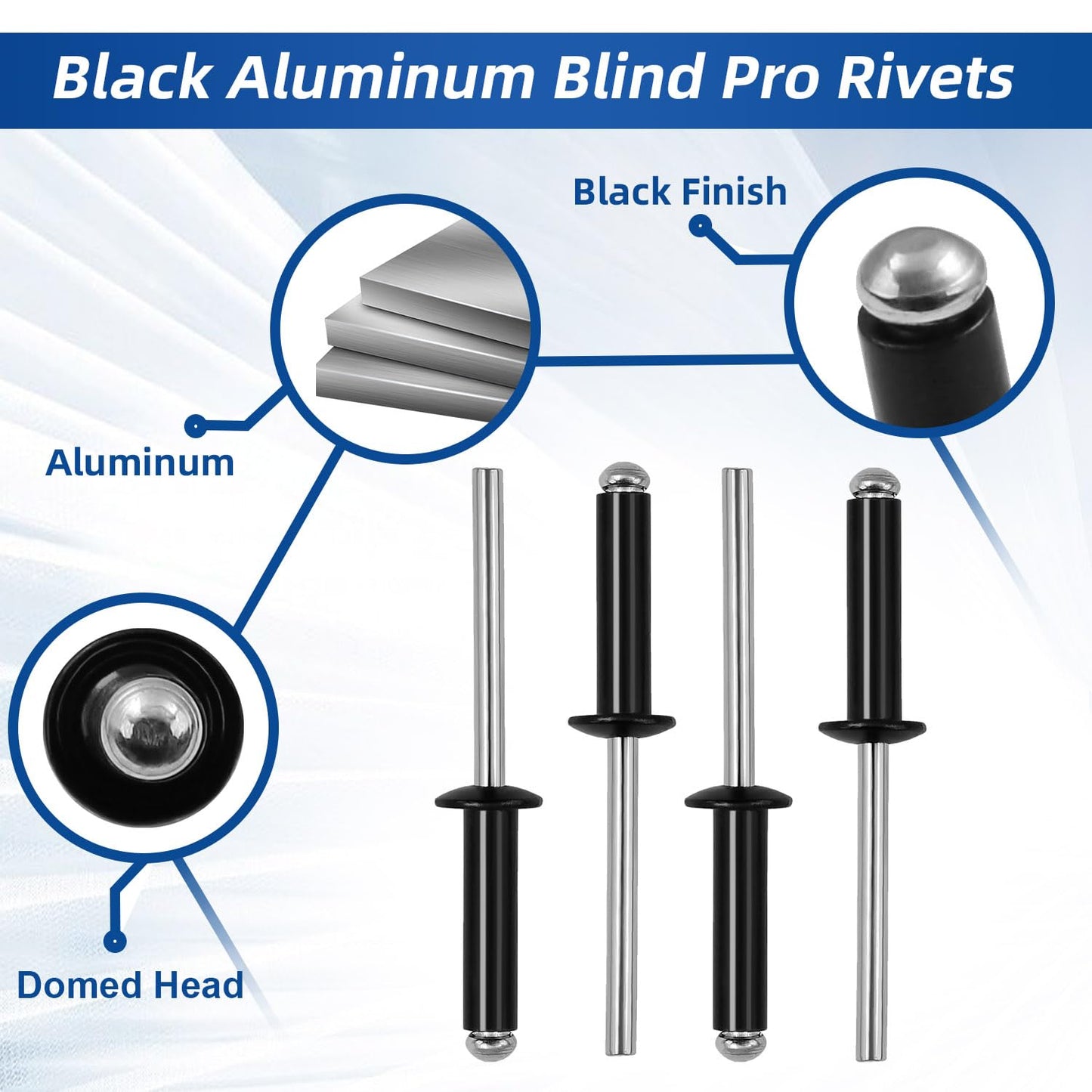 3/16" x 3/4" Aluminum Blind Rivets Black, 4.8mm x 19mm Pop Rivet, Aluminum Grip Steel Mandrel, 100 PCS