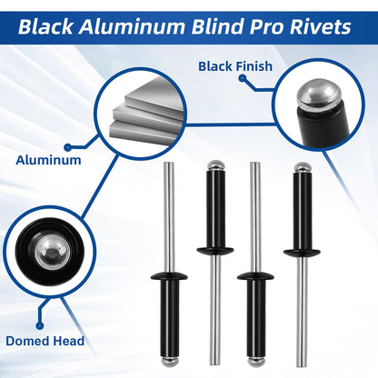 3/16" x 3/4" Aluminum Blind Rivets Black, 4.8mm x 19mm Pop Rivet, Aluminum Grip Steel Mandrel, 100 PCS