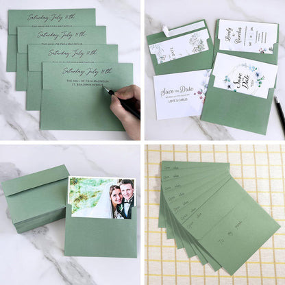 BEANPRECOY 100 Pcs A7 Envelopes, Self-Adhesive Envelopes, 5x7 Envelopes, Printable Invitation Envelopes for Weddings Invitations, Party Invitations, Photos, Postcards, Greeting Cards (Sage Green)