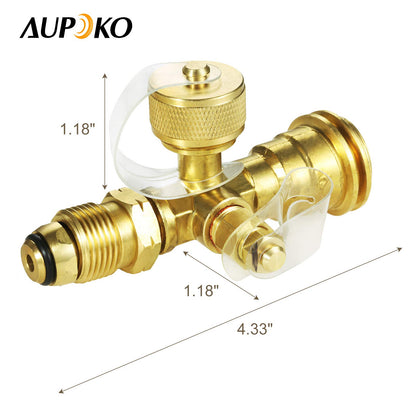 Aupoko 4 Port Propane Tee Adapter, Propane Cylinder Brass Tee Adapter Fitting for Motorhomes Tank RV Camping