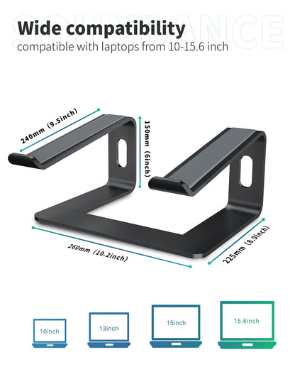 SOUNDANCE Laptop Stand, Aluminum Computer Riser, Ergonomic Laptops Elevator for Desk, Metal Holder Compatible with 10 to 15.6 Inches Notebook Computer, Black