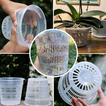 6 Pcs 5.5 Inch Orchid Pot with Holes and Saucers for Repotting Clear Plastic Flower Plant Indoor Outdoor Plants Orchids Planter Root Health Pots Nursery Drainage (6, 14 * 12cm)