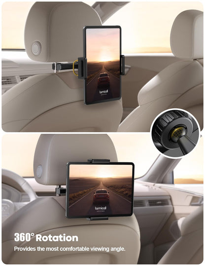 Car Tablet Holder, Headrest Tablet Mount - Lamicall Universal 360 Rotating Car Seat Stand Cradle for All 4.7"-13" Tablet, iPad Pro 10.5, 12.9, iPad Air Mini, Switch, Samsung Tab, Accessories, Mom Gift