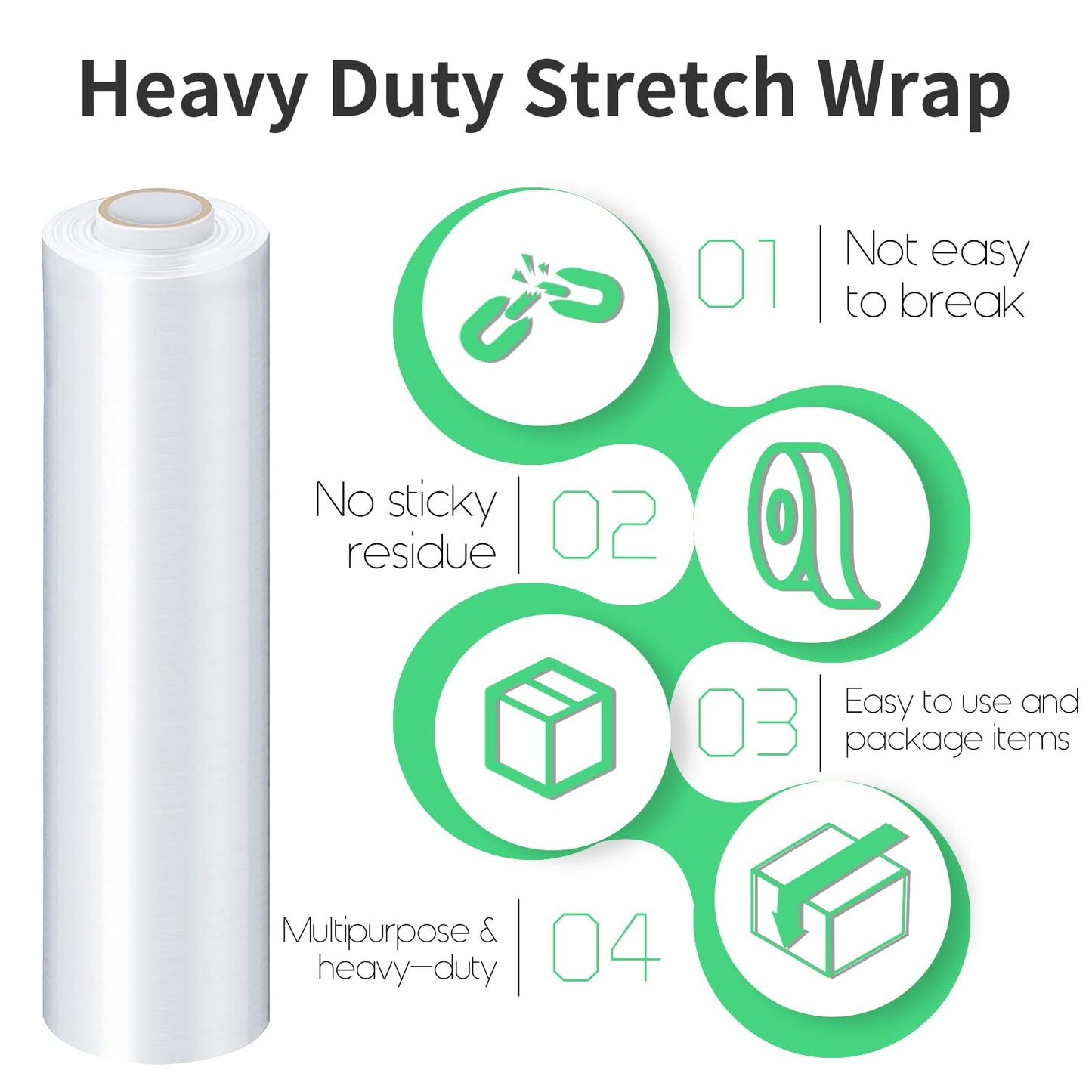 Stretch Film, HERKKA Stretch Wrap with Handles Industrial Strength, Moving Wrapping Plastic Roll, Shrink Wrap for Pallet Wrap, 15" x 1000 Feet, 1 Pack, 60 Gauge