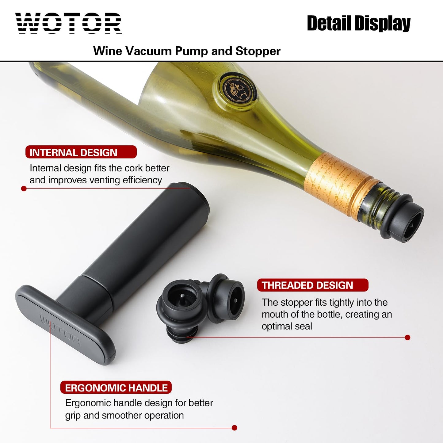 WOTOR Wine Saver Vacuum Pump with 20 Stoppers, Wine Stopper, Wine Preserver, Reusable Bottle Sealer Keeps Wine Fresh, Ideal Wine Accessories Gift
