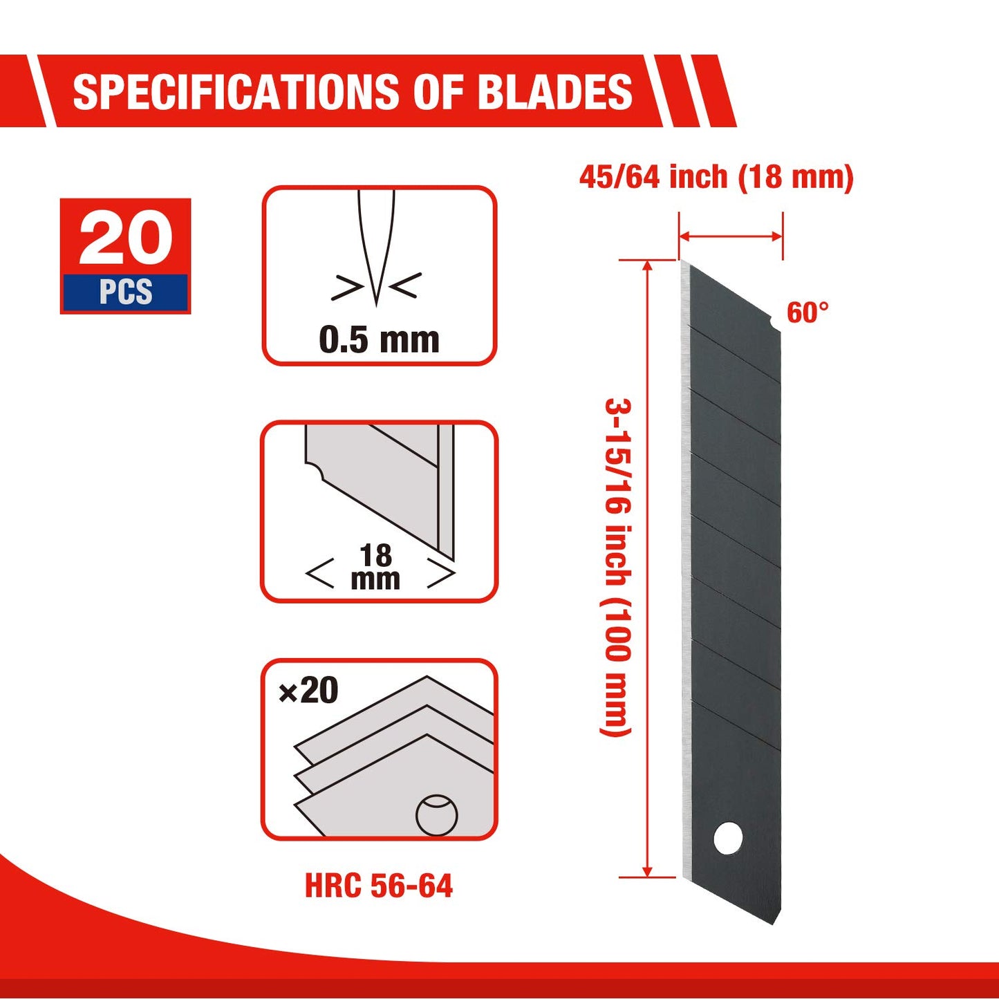 WORKPRO 5-Pack Snap-Off Utility Knife with 20-Pack 18 mm Razor Sharp Blades, Retractable Box Cutter for Cutting Cardboard, Boxes,Carpet, Rope