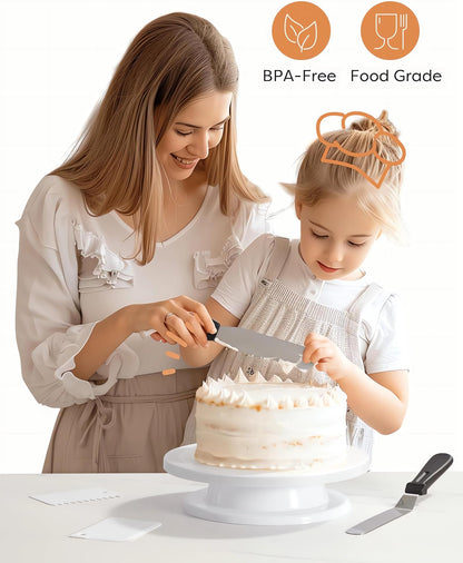 YCbingo 11 Inch Cake Rotating Turntable with 2 Icing Spatula and 3 Icing Smoother, Cake Rotating Turntable Stand White Baking Cake Decorating Supplies (6 PCS)