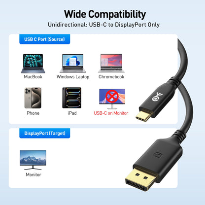 [VESA Certified] Cable Matters 40Gbps USB C to DisplayPort 2.1 Cable 1m/3.3ft, Supports DP40, 8K@120Hz / 4K@480Hz (Thunderbolt 4 to DisplayPort Cable) Black - Not for Portable USB-C Monitor