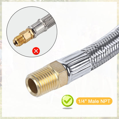 15 in RV Propane Hoses with Gauge, Stainless Steel Braided Camper Tank Hose,Propane Pigtail Hose Line for Camper Standard Dual Stage Regulator,1/4-Inch Male,40Lb 250PSI,NPT x QCC1 Fittings. (2 Pack)