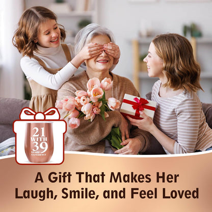 60th Birthday Gifts for Women, 21 with 39 Years Experience 60TH Wine Glass, 60th Birthday Decorations for Women, Funny 60 Year Old Birthday Gifts Idea for Women, Mom, Friends, Wife, Daughter, Sister