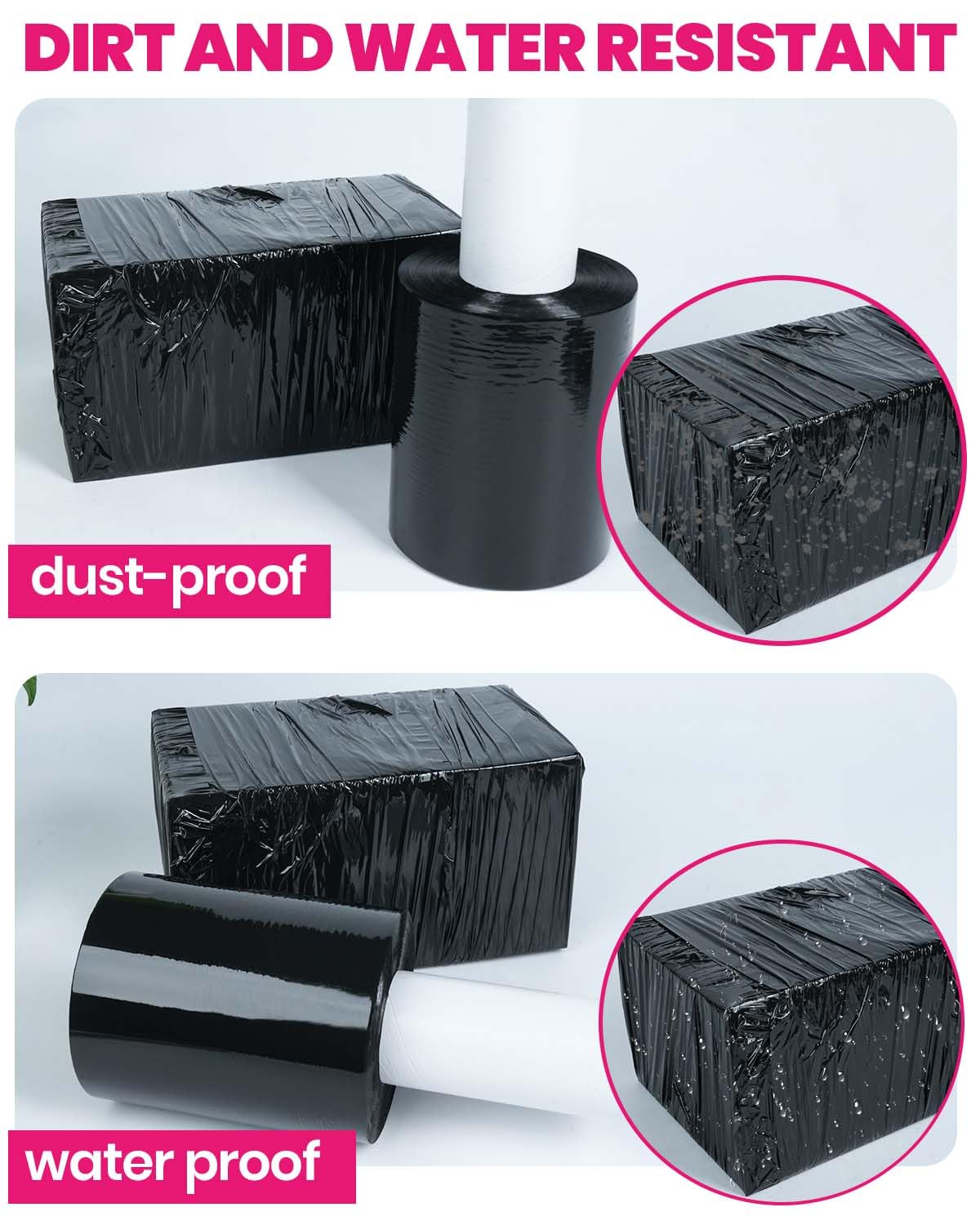 ADHES Mini Black Stretch Wrap with Handle, 5" x 1000ft Shrink Wrap Roll, 60 Gauge Heavy Duty Pallet Wrap Film, Self-Adhering Plastic Stretch Film for Moving & Storage Supplies