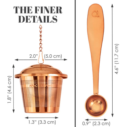 Apace Loose Leaf Tea Infuser (Set of 2) with Tea Scoop and Drip Tray - Ultra Fine Stainless Steel Strainer & Steeper for a Superior Brewing Experience (Rose Gold, Medium)