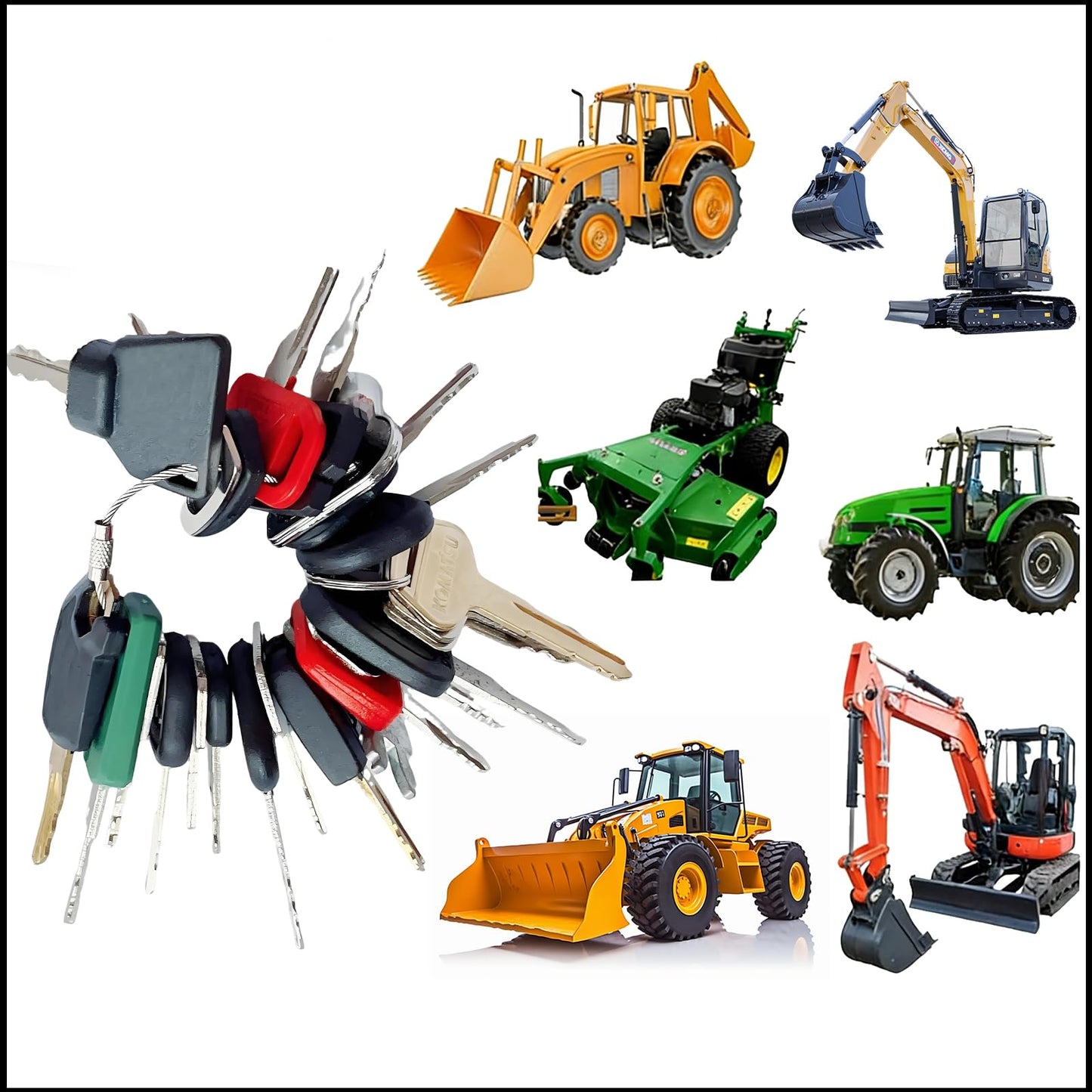 Alrens 24PCS Heavy Equipment Keys Master Set with Key Rings, Construction Ignition Machinery Key Set for John Deere, CAT, Kubota, Volvo, JCB, Caterpillar, Bobcat, Hitachi