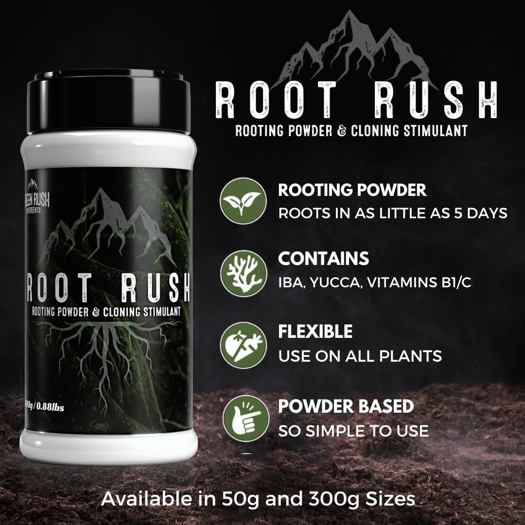 Green Rush Nutrients Root Rush Rooting Powder for Cuttings & Clones - Cloning and Rooting Hormone for All Plants