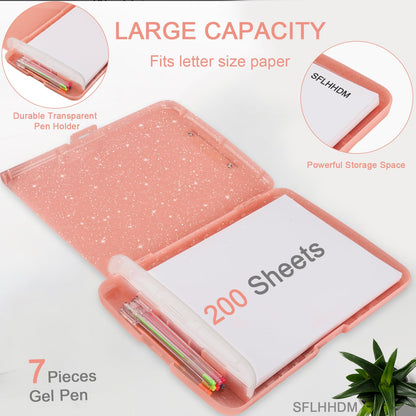SFLHHDM Glitter Clipboard with Storage,A4 Clip Boards 8.5x11 with Pen Holder,Storage Clipboard with Low Profile Clip,Side Opening Sparkle Clipboards,Clipboards Folder for Office(Pale Pink)