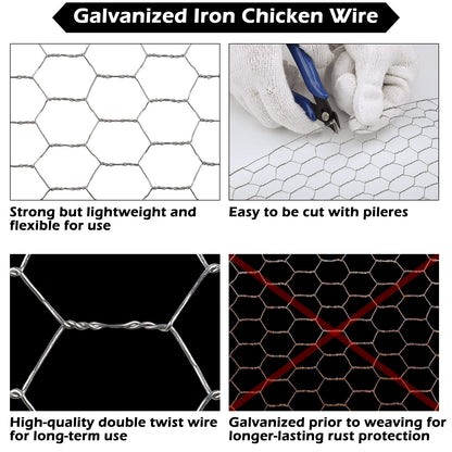 Chicken Wire Fencing Mesh 16.9 Inch x 32.8 Ft, 0.6 Inch Hexagonal Galvanized Floral Chicken Wire Fence for Crafts Garden Poultry, Metal Hardware Cloth Netting for Chicken Coops Rabbit Rodent Cage