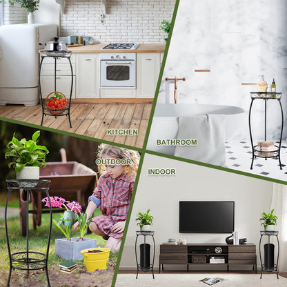 Plant Stand Indoor Outdoor, 2 Tier Tall Metal Plant Stand 27.1", Heavy Duty Plant Pot Holder, Corner Plant Rack Display Shelf for Home Garden Office, Black