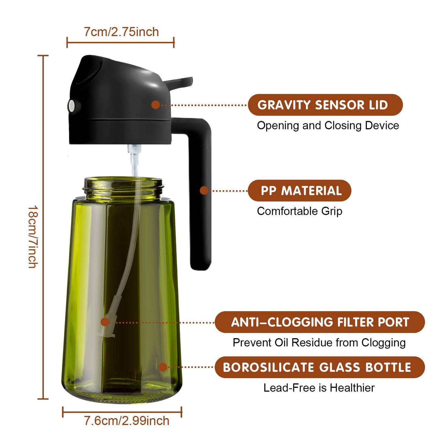 YARRAMATE 2PCS 16oz/470ml 2 in 1 Light Blockage Dark Oil Sprayer for Cooking, Food-Grade Green Glass Olive Oil Dispenser Bottle for Kitchen, Air Fryer, BBQ (Black & Green)