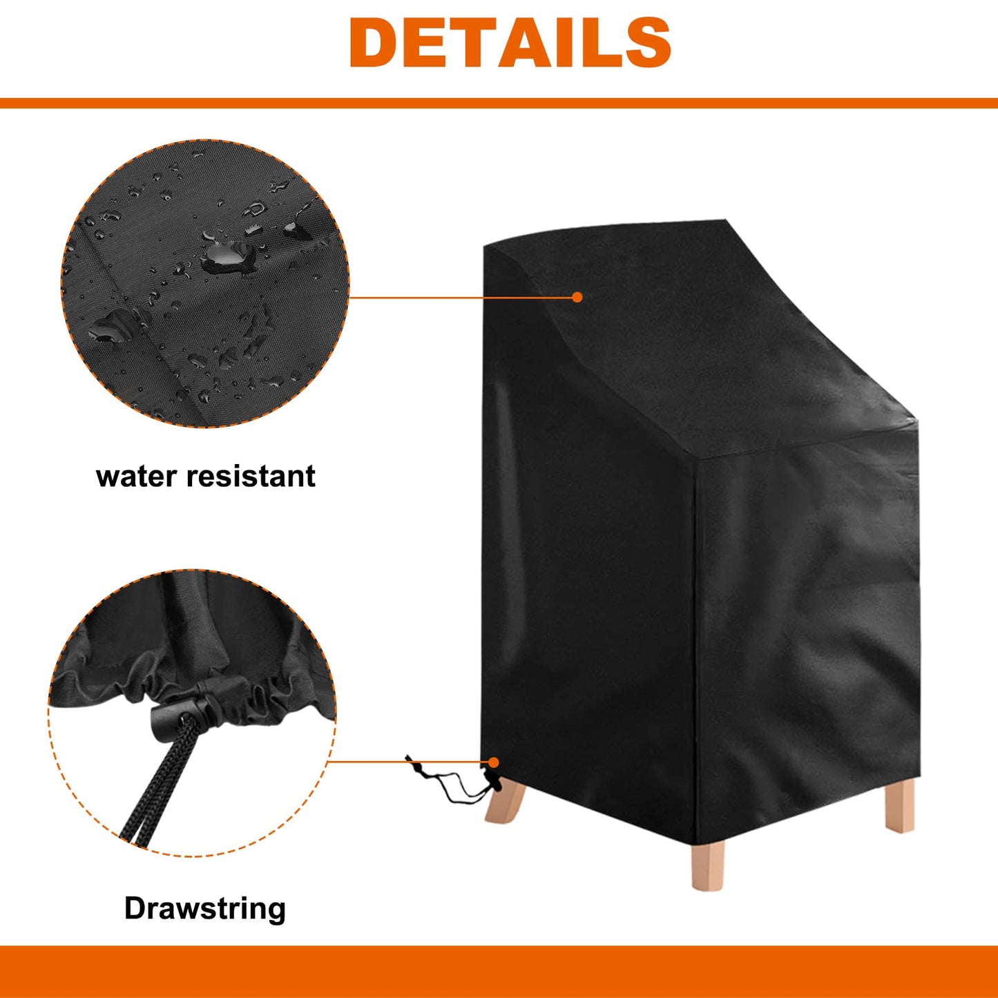 2 Pack Patio Chair Cover Stackable,210D Waterproof Outdoor Chair Cover UV-Coated Polyester Outdoor Furniture Covers for All-Weather Protection, 25" L x 25" W x 47”H (2 PCS - Black)