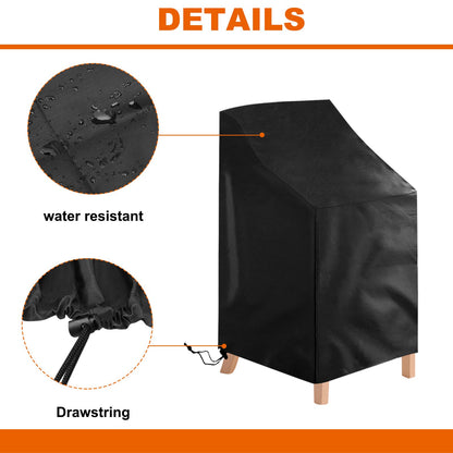 2 Pack Patio Chair Cover Stackable,210D Waterproof Outdoor Chair Cover UV-Coated Polyester Outdoor Furniture Covers for All-Weather Protection, 25" L x 25" W x 47”H (2 PCS - Black)