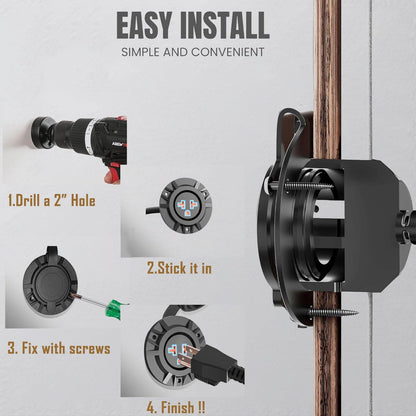 KarlKers 15A Weatherproof Outdoor Power Outlet, 15 Amp 125V NEMA 5-15R Receptacle Outlet with Integrated 20 Inch Extension Cord, 12AWG Outdoor Electrical Outlet with Waterproof Rubber Cover