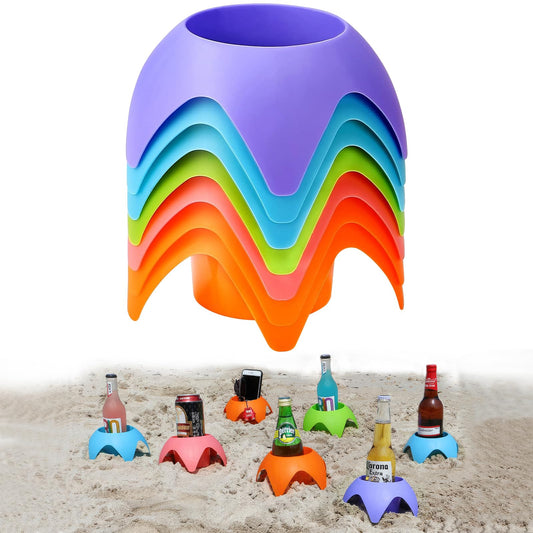 WELIN Beach Vacation Essentials Accessories, 7-Pack Sand Cup Holders Camping Drink Coasters, Summer Beach Trip Must Haves Travel Gifts for Women/Couples/Family/Friends