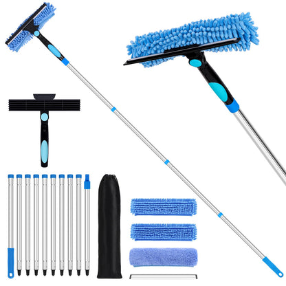 12.7FT/ 3.9M Window Cleaning Tools Window Squeegee, 2 in 1 Rotatable Window Washing Kit with Extension Pole for High Windows, Ceilings, Cars