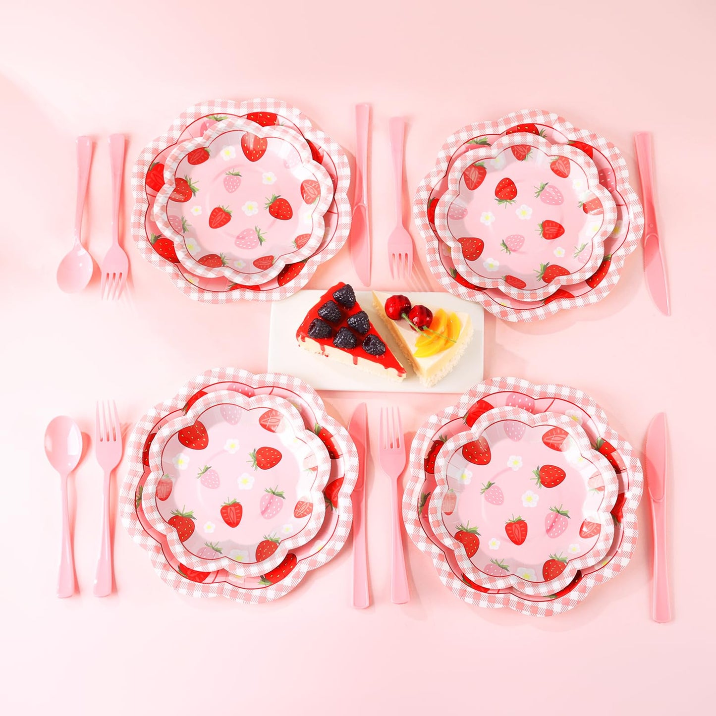 Gudvilla Strawberry Baby Shower Decorations for Girl, Baby Shower Plates and Cups and Napkins Sets Serves 24, Strawberry Plates, A Berry Sweet Baby Is On The Way Decorations, Berry Sweet Party