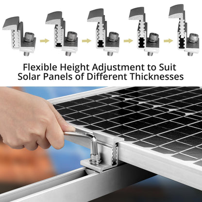 Anbte 10PCS Solar Panel End Clamp, 30-50mm Adjustable, Z Brackets for Solar Panels Include 10 Screws M8, Aluminum Rail End Clamps for Solar Panel PV Mounting System (Silver)
