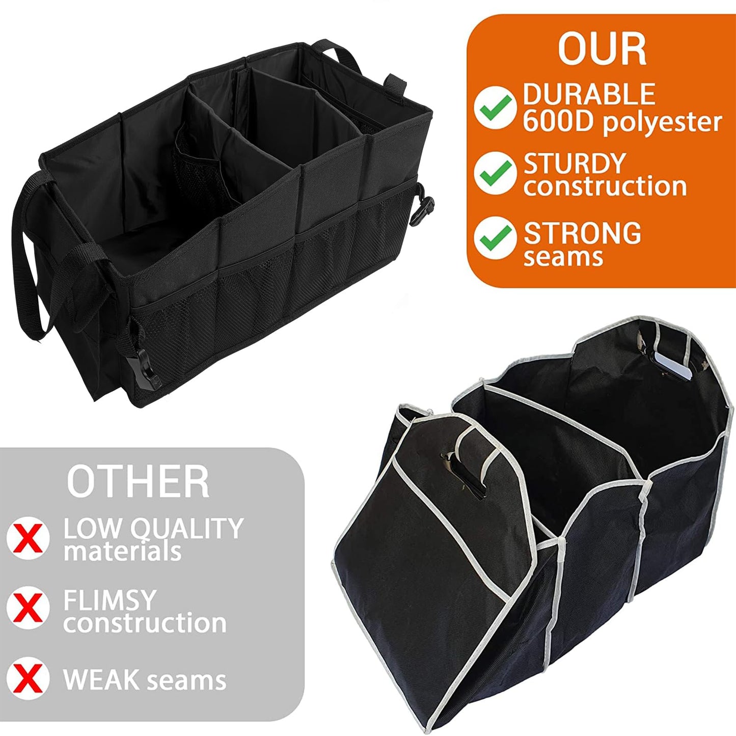 VOPQL Car Seat Organizer – Front & Backseat Tidy Organizer for Adults & Kids, Storage Bag Between Seats for Tissues, Maps, Books, Files, & Games – Fits All Trucks and Vehicles