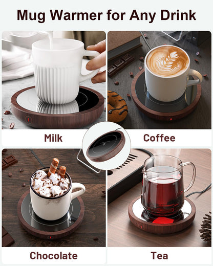 SWEETFULL Coffee Mug Warmer, 36W Electric Cup Warmer for Desk with 3-Temp Settings Advanced Temperature-Controlled Heating Coffee Gifts Accessories for Women Men Milk, Tea, Candle (Wood)