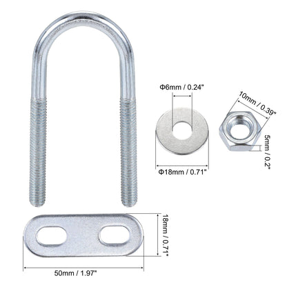 uxcell Round U-Bolts 8 Sets 0.98"(25mm) Inner Width 70mm Length Steel M6 with Nut, Plate, Washer
