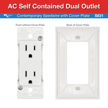 RV Designer S831, AC Contemporary Dual Outlet, Self Contained, Speedwire With Cover-Plate, White